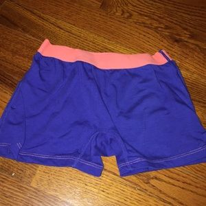 Kids spandex shorts. Blue w/ orange waistband